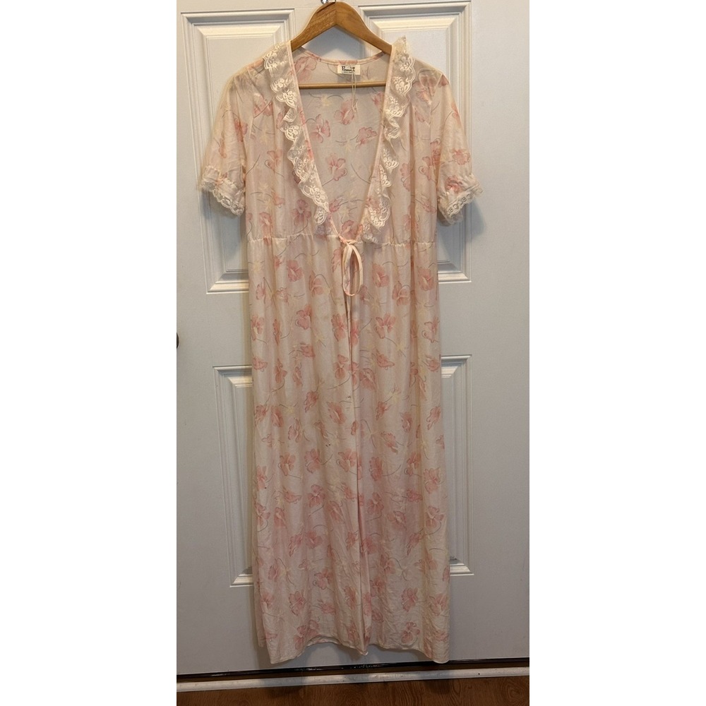Vintage Paramount New York Nightgown Dress Sheer Nylon Lace Pink  Size‎ L